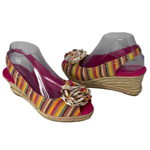 NATURALIZER Bibi Stripe Flower Appliqué Wedge Espadrilles Slingbacks Size 8